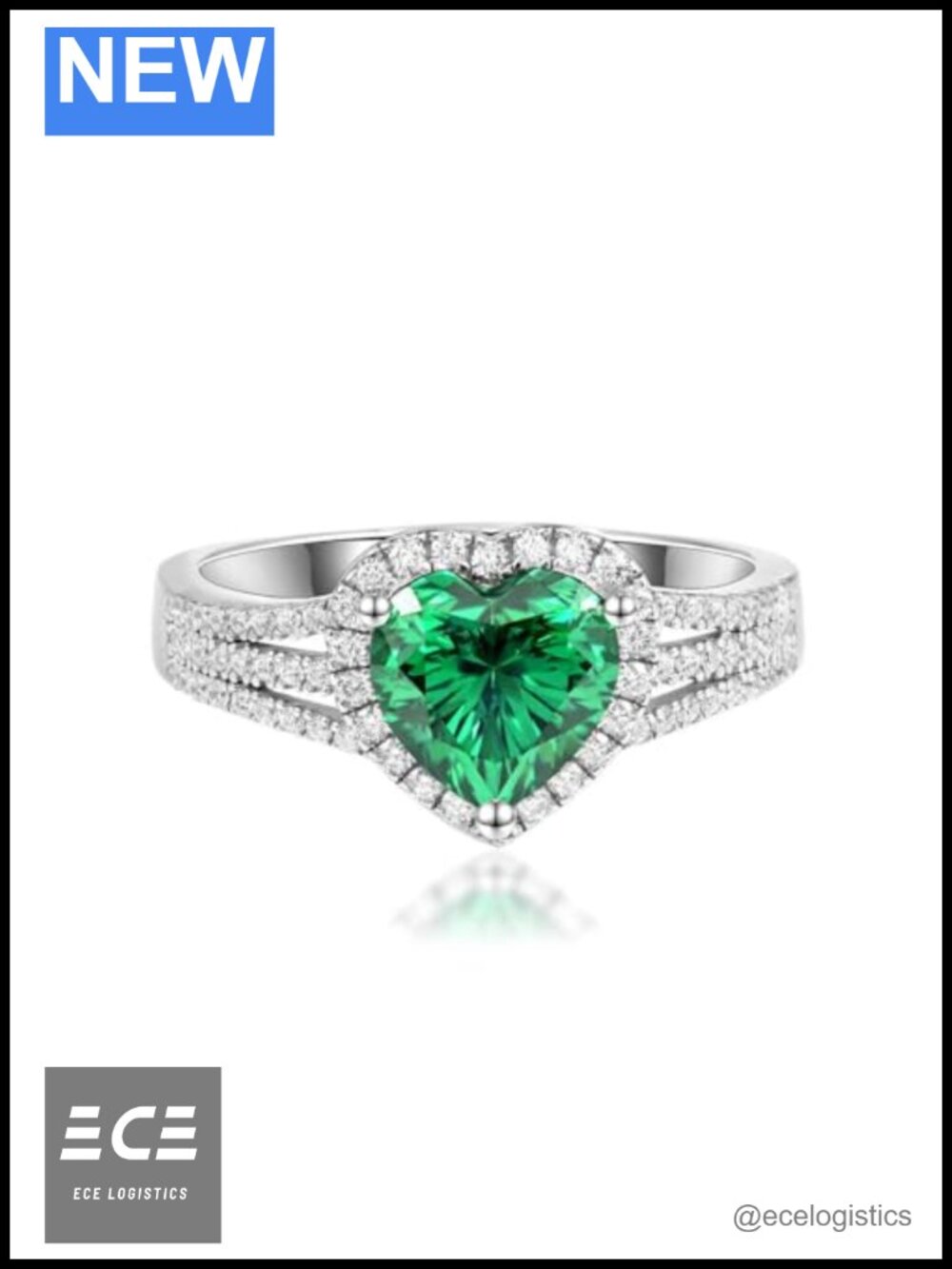 2ct Heart Moissanite Engagement Ring S925 Sterling Silver Halo Split Shank